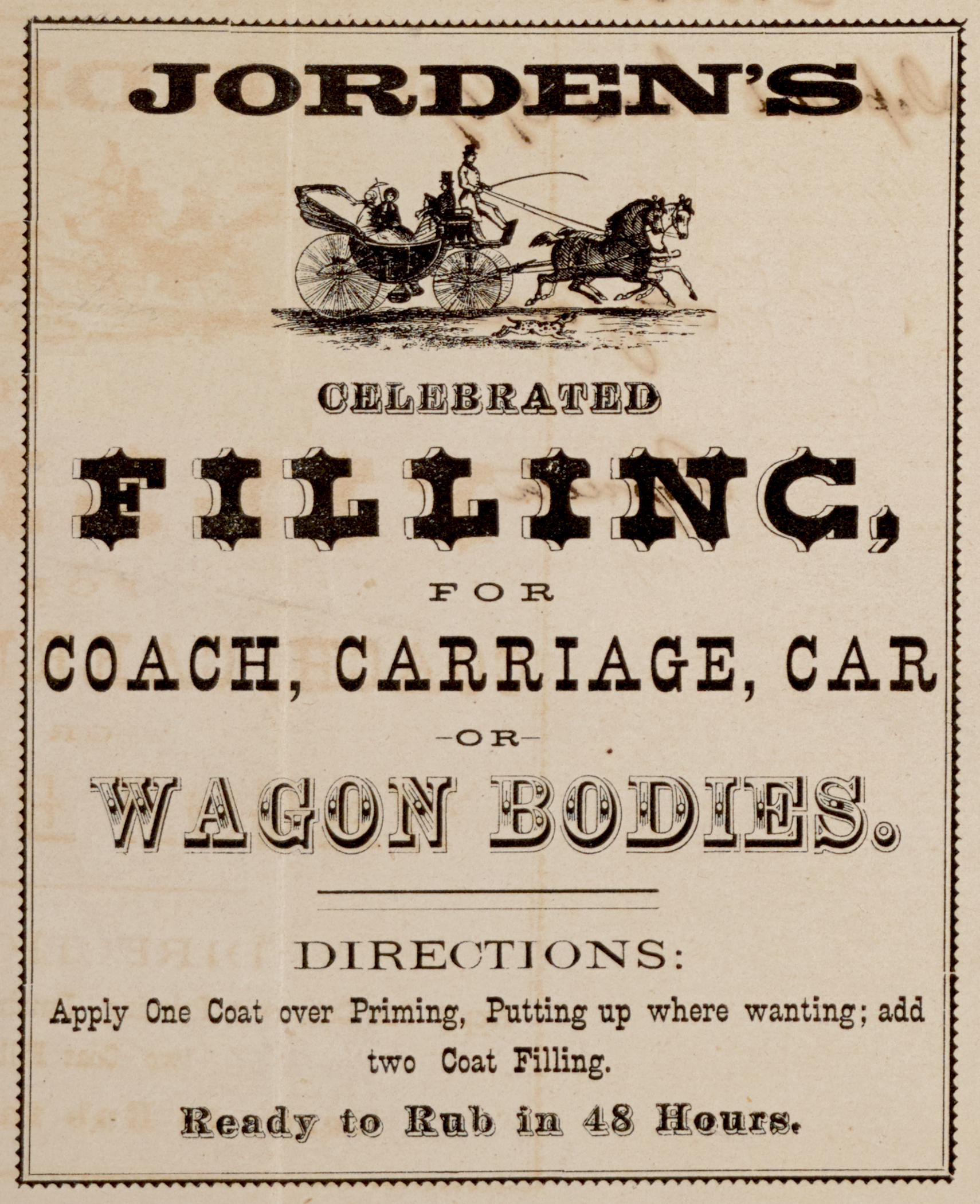 Jorden Celebrated Filling for Coach Carriage and Wagon Bodies Ready to Rub Label
