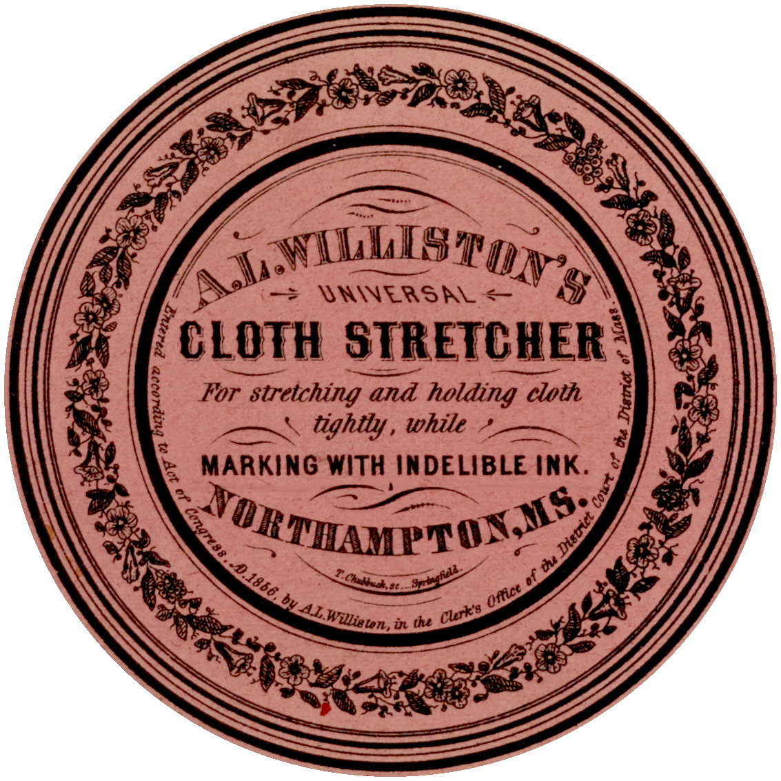Williston's Universal Cloth Stretcher for Marking with Indelible Ink Northampton MS Label