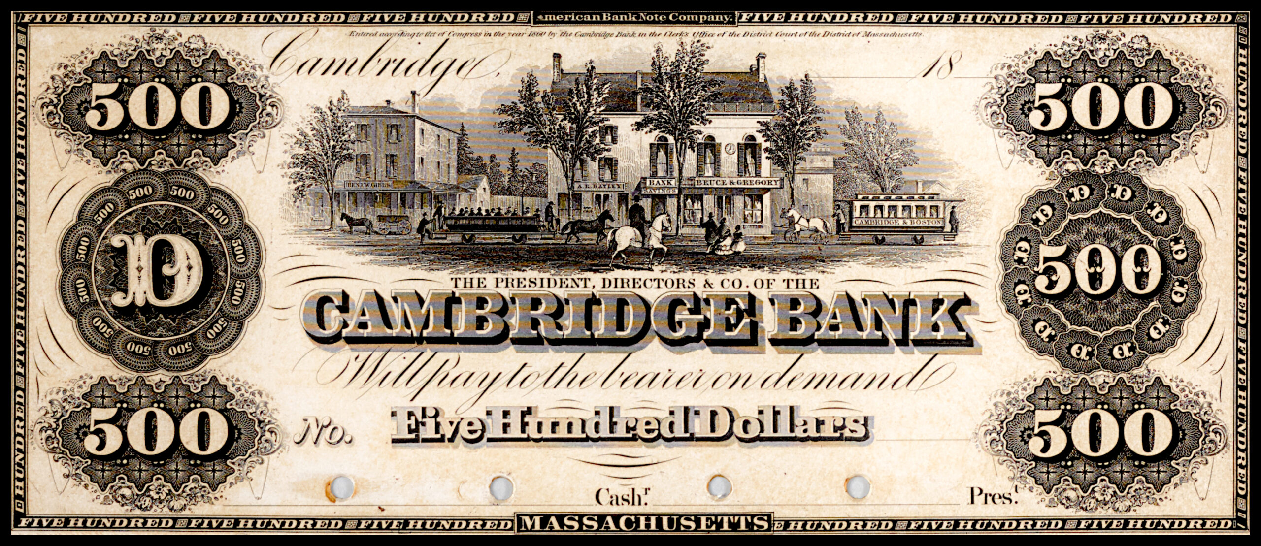 Cambridge Bank $500 Note w/Sample