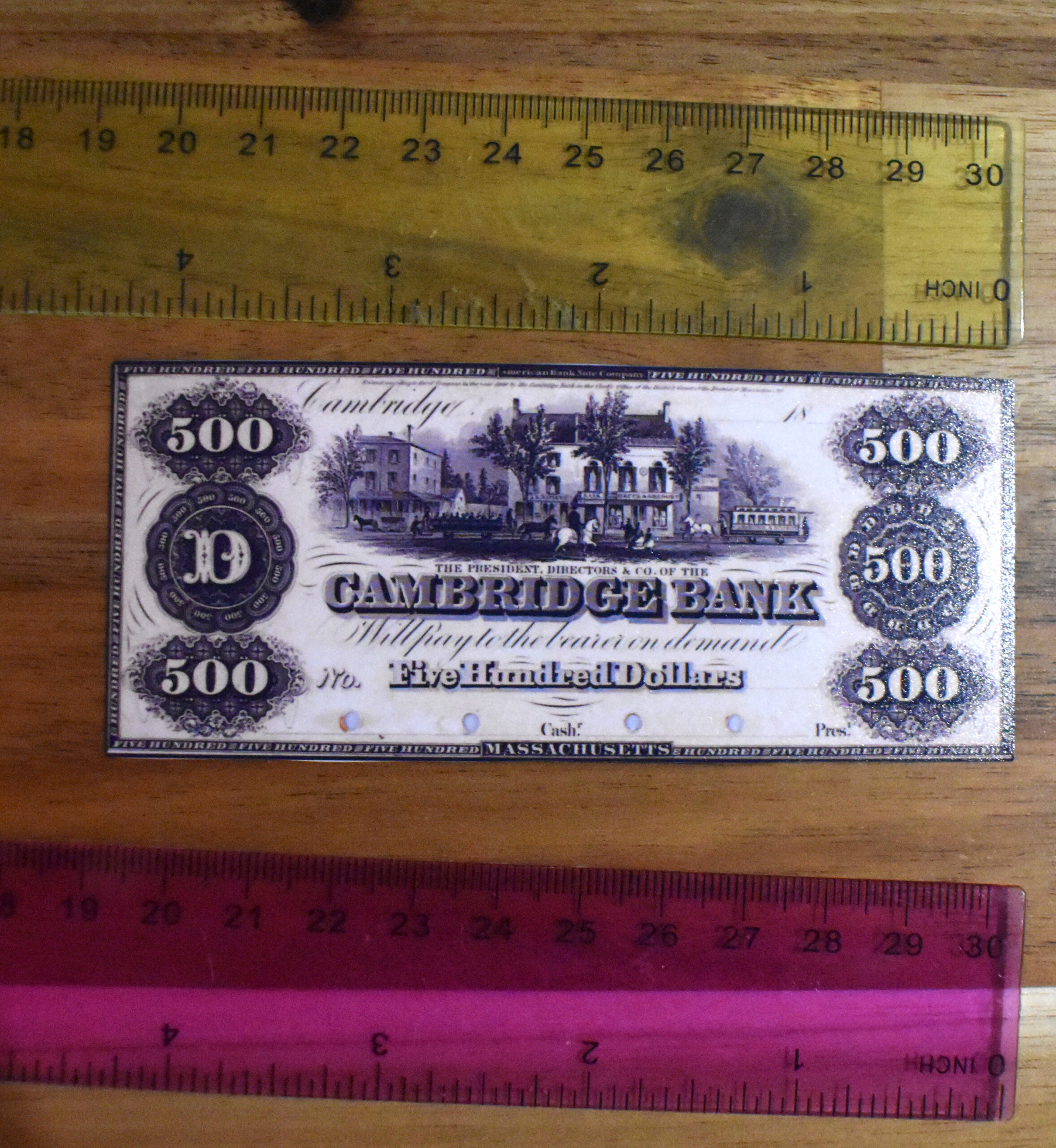 Cambridge Bank $500 Note w/Sample - Image 2