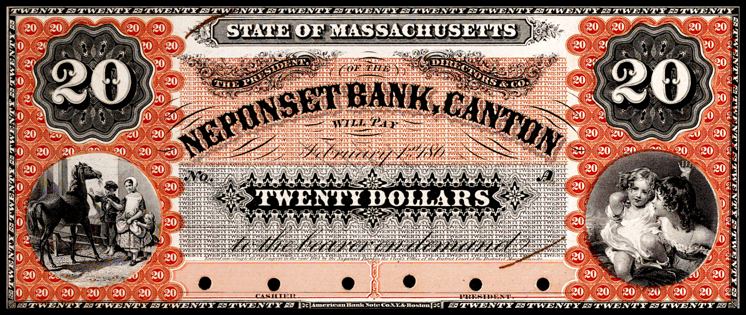 Neponset Bank $20 Note w/Sample